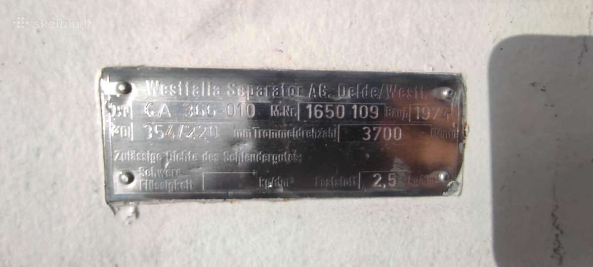 Westfalia Separator Ag Oelde Ca 366-010 - nuotraukos Nr. 3