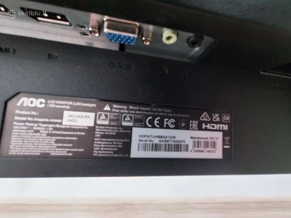 Monitorius Aoc 24g2ae 144hz - nuotraukos Nr. 3