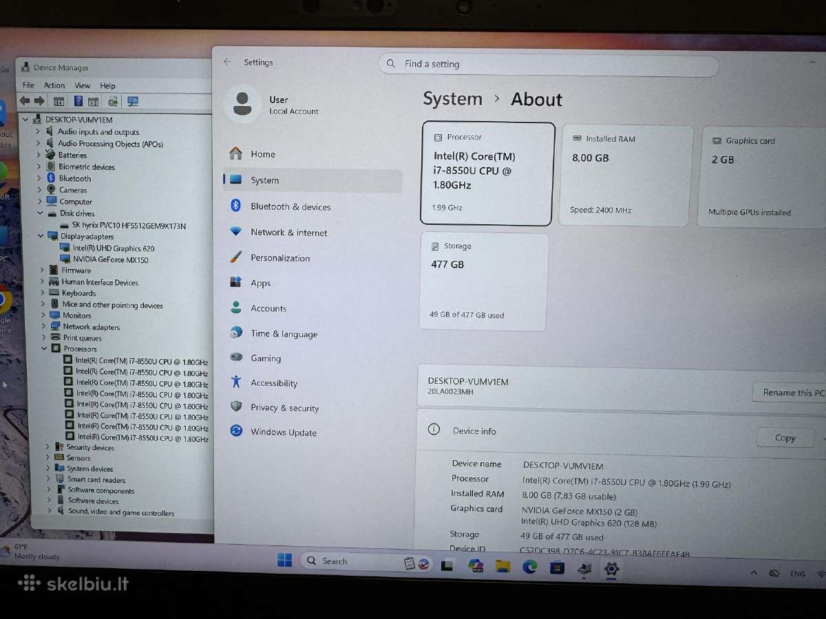 Lenovo Thinkpad T580 i7-8550u - nuotraukos Nr. 4