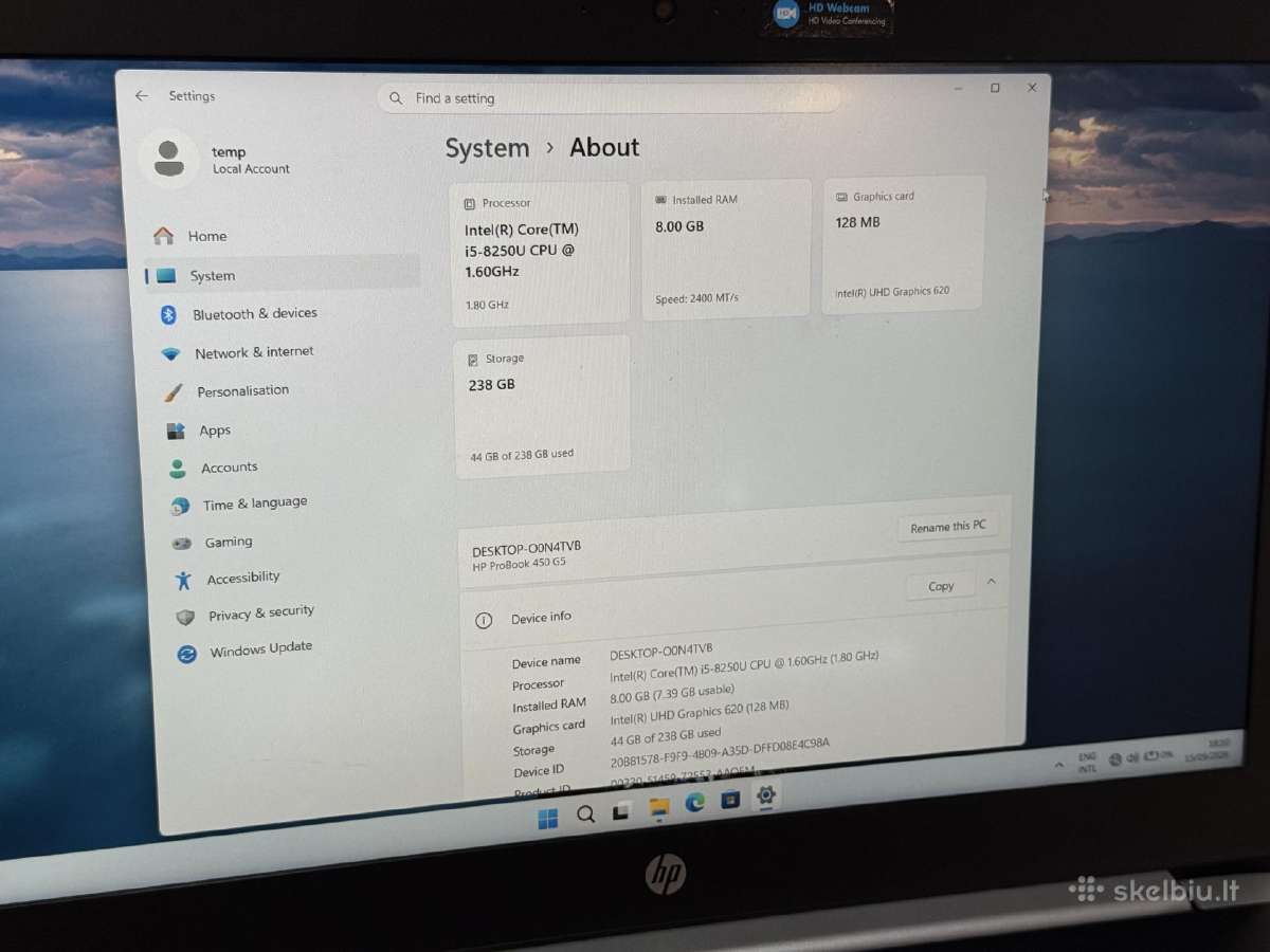 Hp Probook 450 G5 i5-8250u 8gb/128gb - nuotraukos Nr. 3
