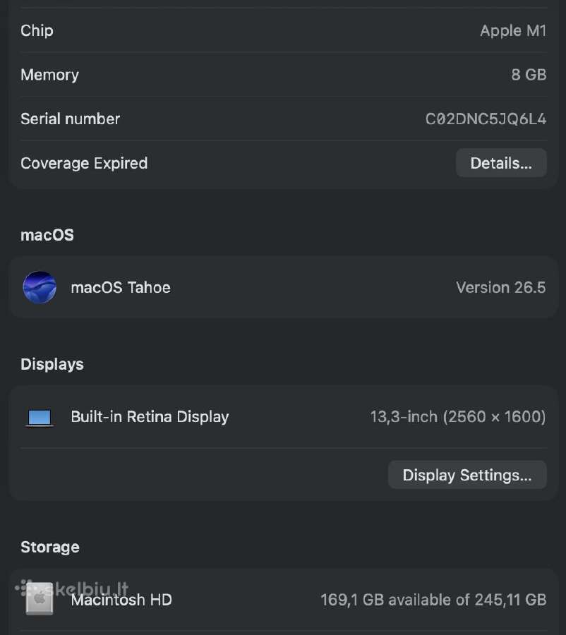 MacBook Air M1 (2020), 8gb RAM, 256gb SSD - nuotraukos Nr. 7