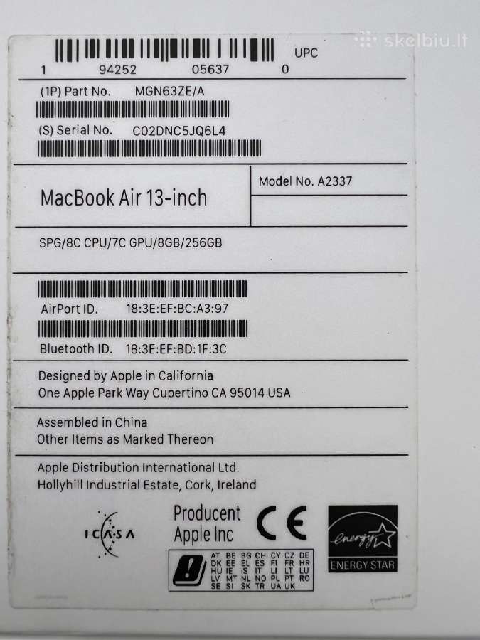 MacBook Air M1 (2020), 8gb RAM, 256gb SSD - nuotraukos Nr. 4