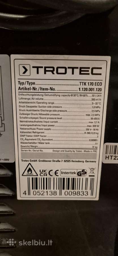 Drėgmės surinkėjas Trotec Ttk 170 Eco - nuotraukos Nr. 5