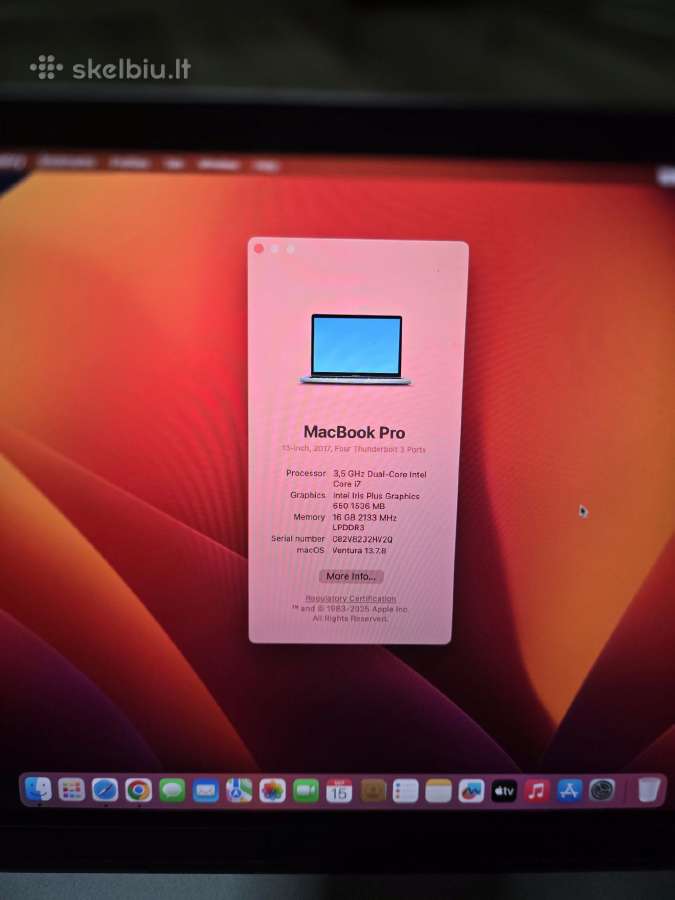 MacBook Pro 13" Retina A1706 i7/16gb/250gb - nuotraukos Nr. 4