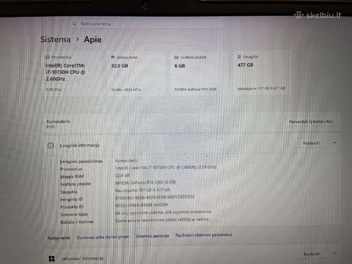 Lenovo Legion 5 i7 Rtx 2060 32gb - nuotraukos Nr. 4