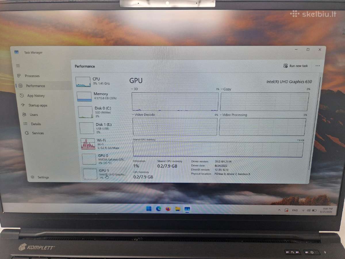 Komplett Khameleon Gtx 1660 / i5-9750u/16gb/256ssd - nuotraukos Nr. 9
