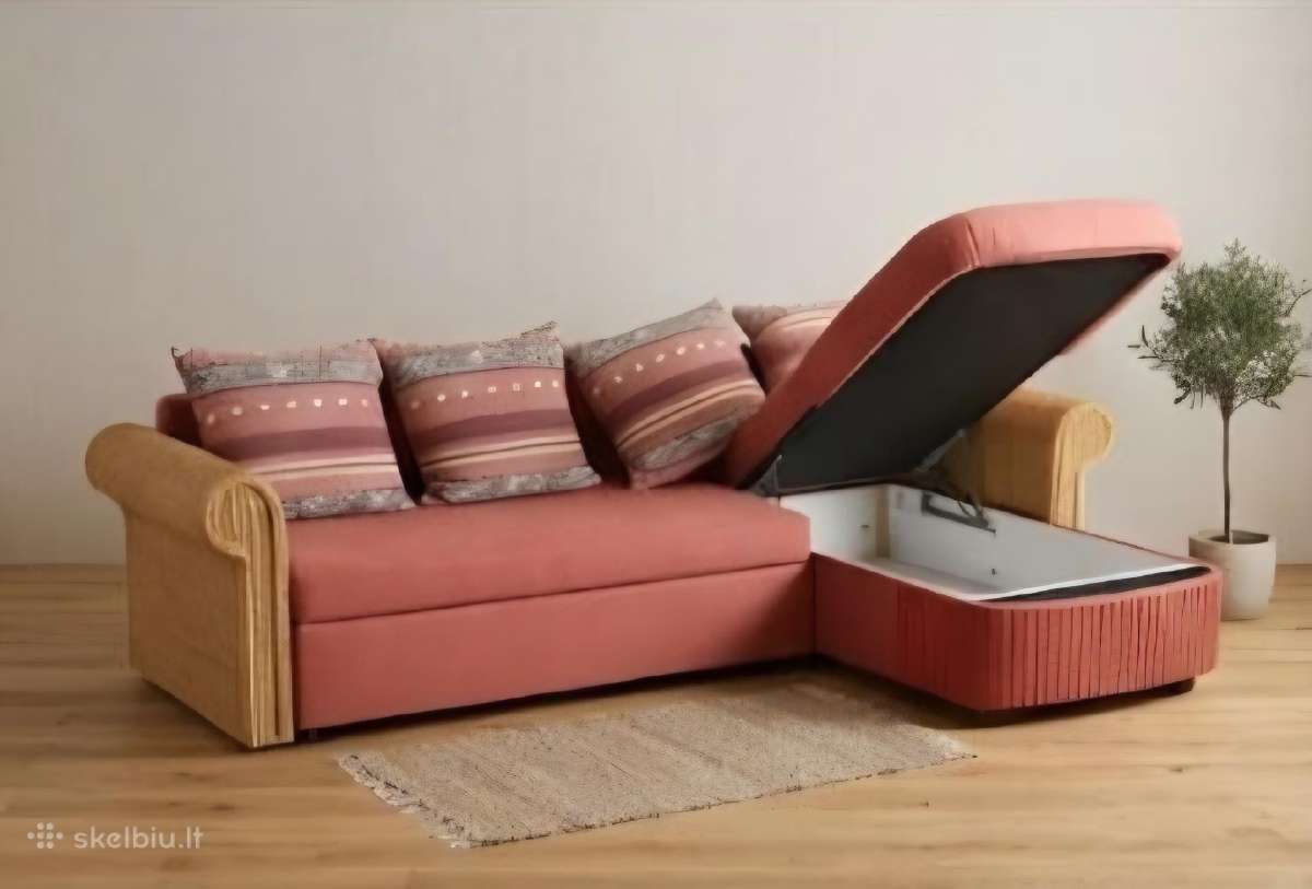 Kampinė miegama sofa su pintais porankiais - nuotraukos Nr. 2