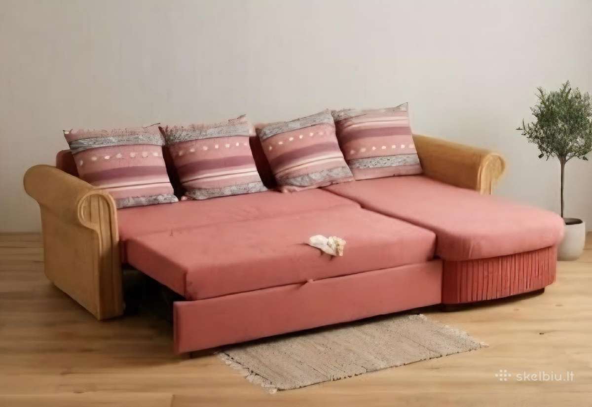 Kampinė miegama sofa su pintais porankiais - nuotraukos Nr. 3