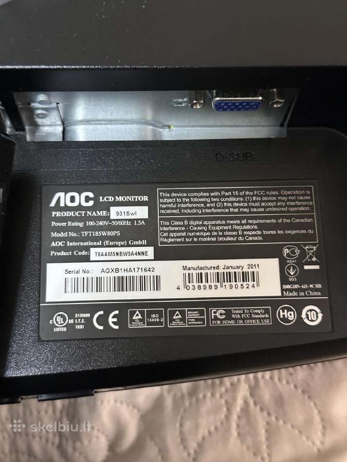 Aoc 18.5" kompiuterio monitorius (HD / Vga) - nuotraukos Nr. 4
