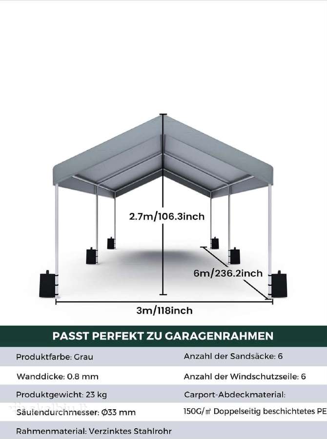 Tentinis garažas / stoginė / pavėsinė 3m x 6m - nuotraukos Nr. 2