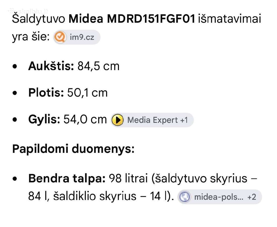Parduodamas naudotas šaldytuvas Midea Mdrd151fg - nuotraukos Nr. 2