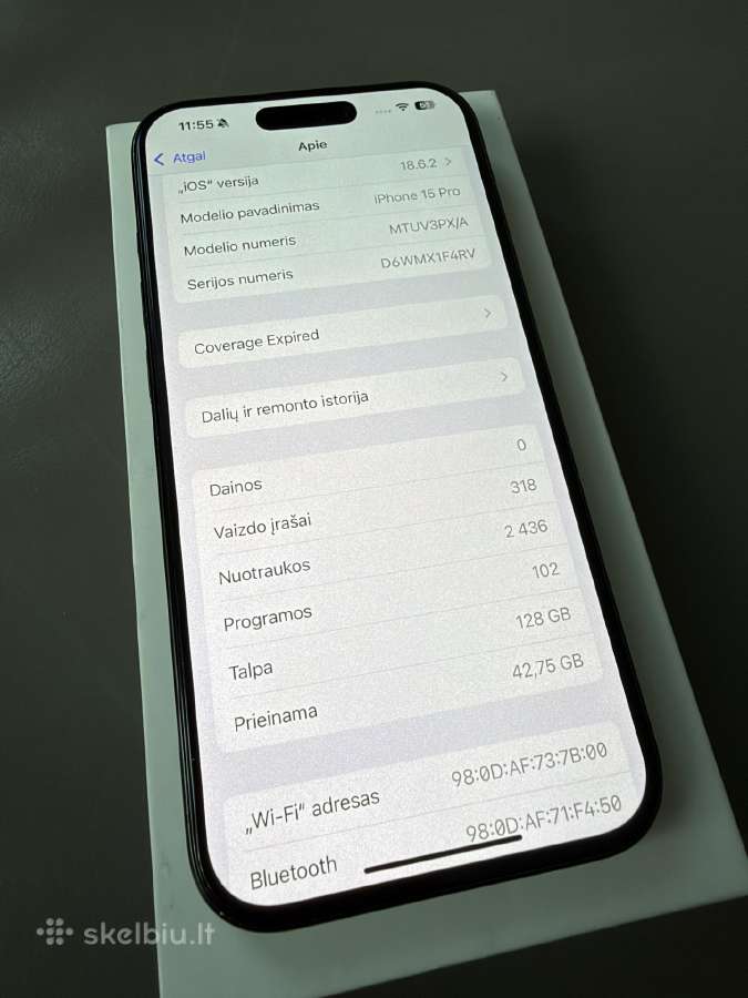 iPhone 15 Pro Black Titanium 128gb - nuotraukos Nr. 6