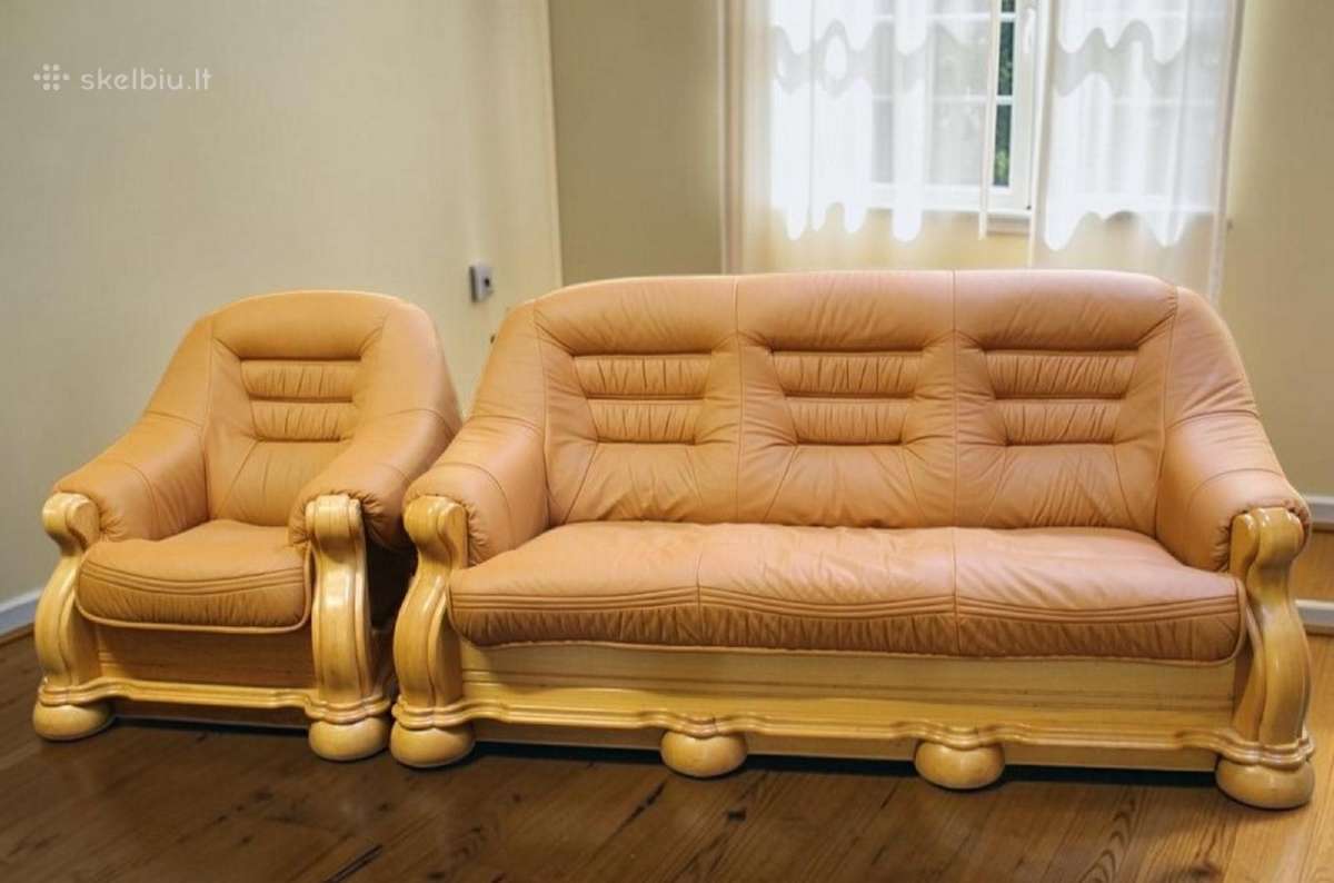 Natūralios odos sofa (ąžuolinis rėmas) - nuotraukos Nr. 30