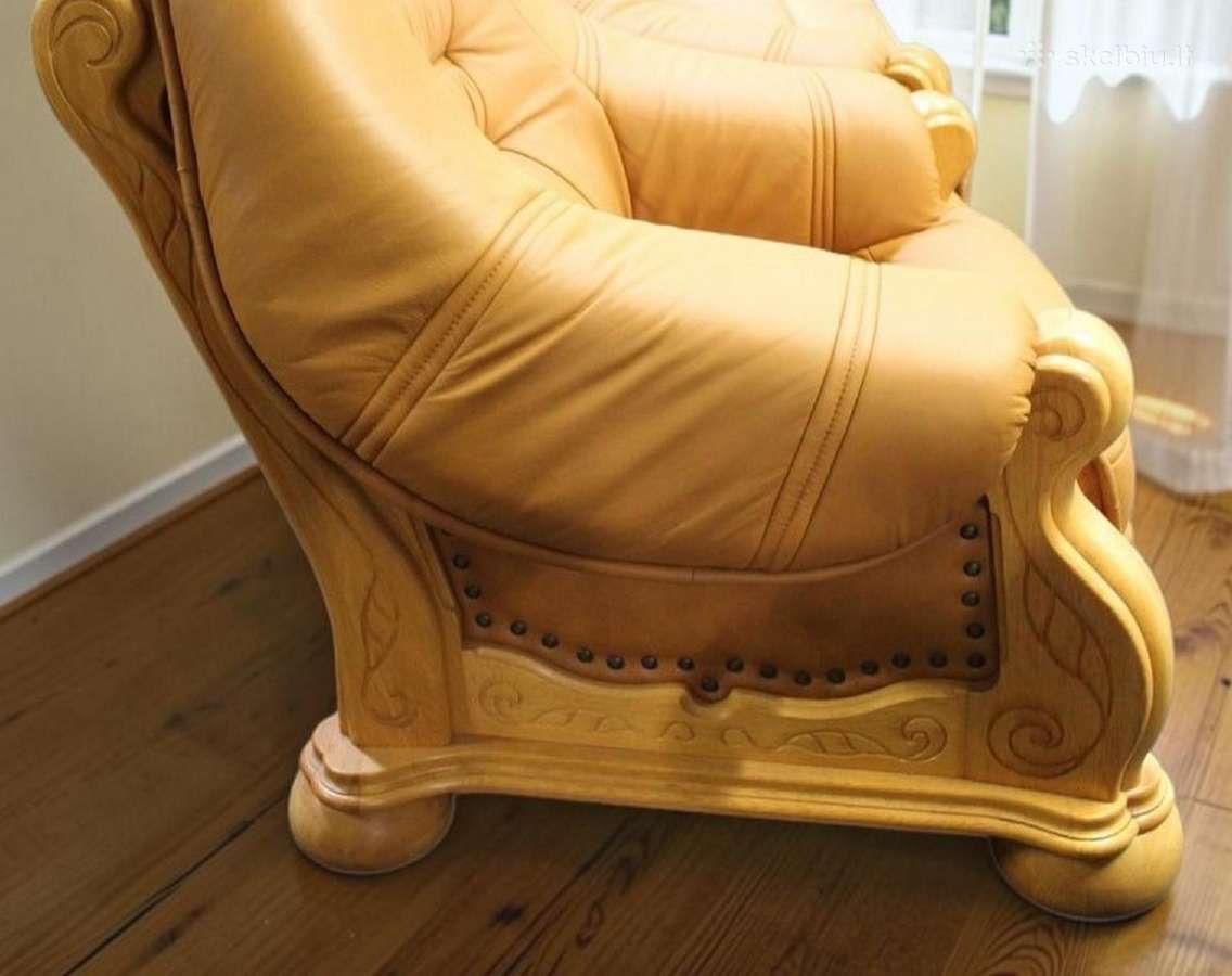 Natūralios odos sofa (ąžuolinis rėmas) - nuotraukos Nr. 31