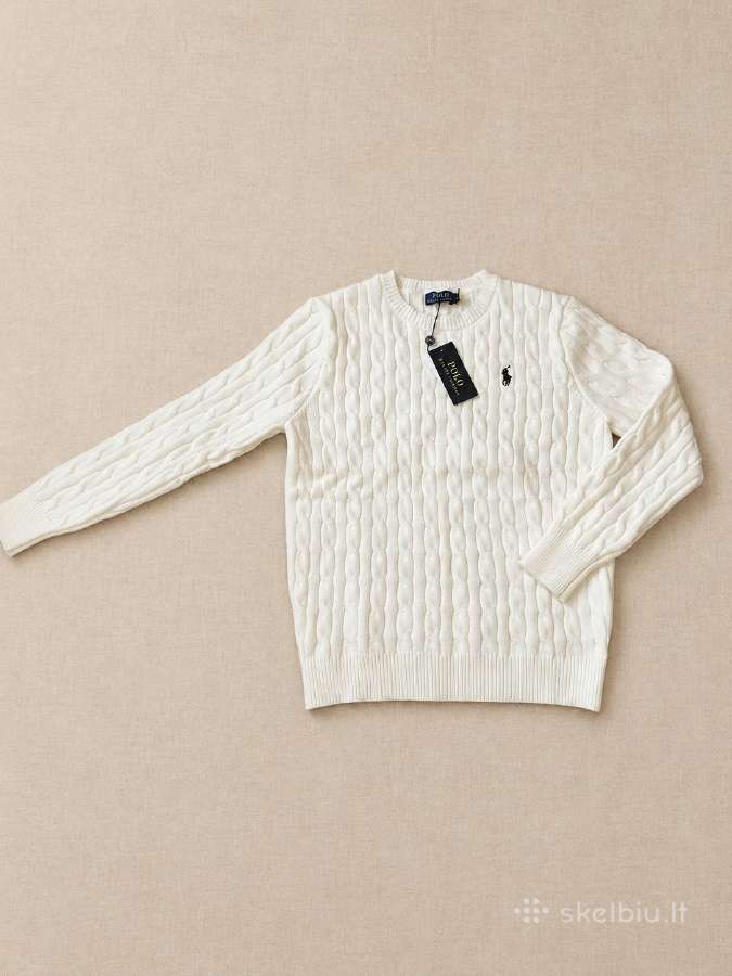 Baltas Cable Knit Megztinis - nuotraukos Nr. 2