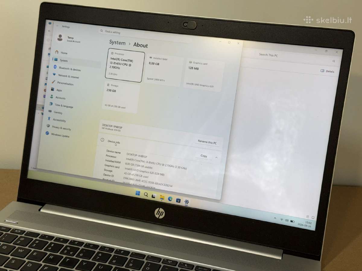 Hp Probook 450 G6 15 colių nešiojamas kompiuteris - nuotraukos Nr. 7