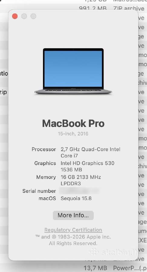 MacBook Pro 15 2016 i7/16/512, nauja baterija - nuotraukos Nr. 4