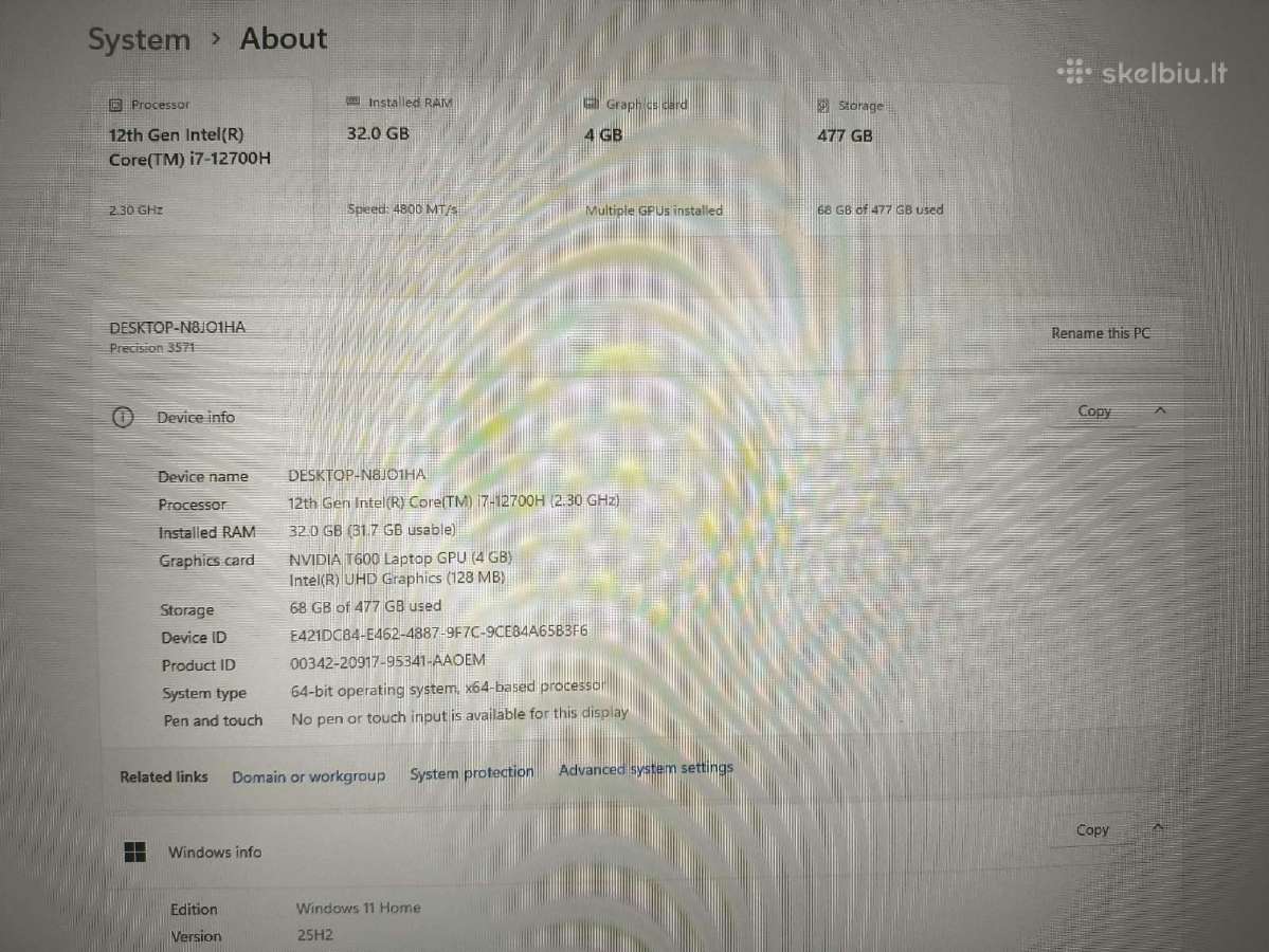 Precision i7-12700h 1*32gb Ddr5 512gb T600 4gb - nuotraukos Nr. 5