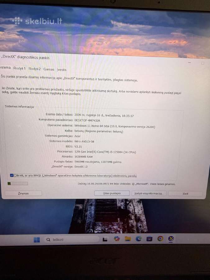 Acer Nitro 5 i5 12th gen 16gb Rtx3060 144hz - nuotraukos Nr. 4