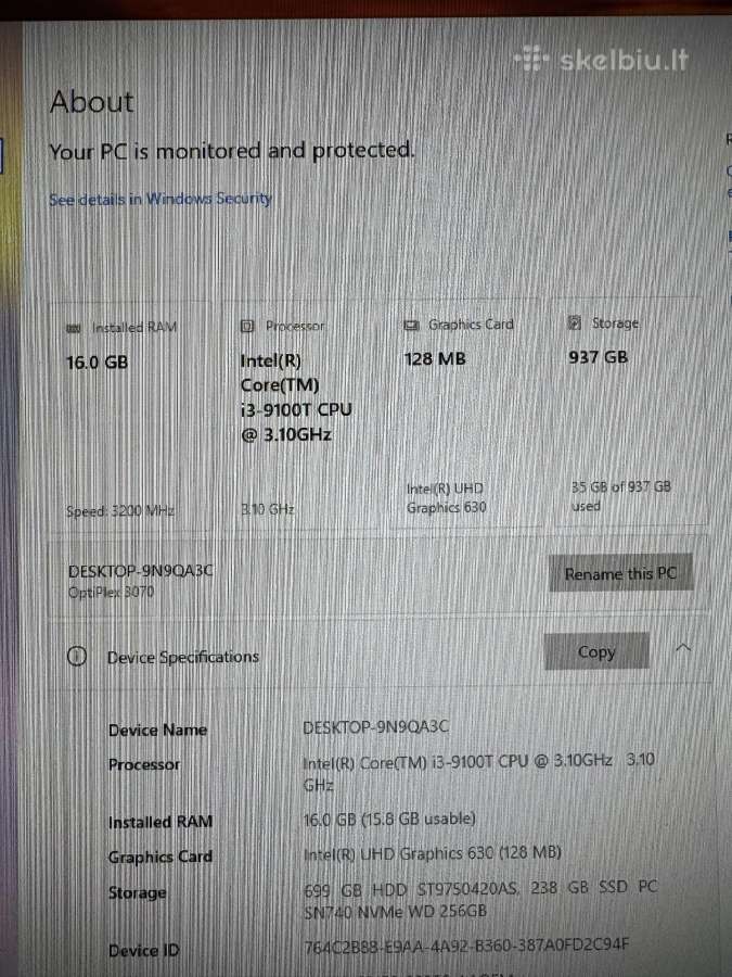 Puikus Dell Optiplex 3070 Micro, 256 SSD,16 GB RAM - nuotraukos Nr. 9