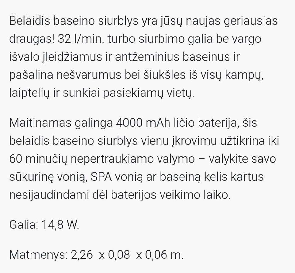 Belaidis baseino valymo siurblys - nuotraukos Nr. 2