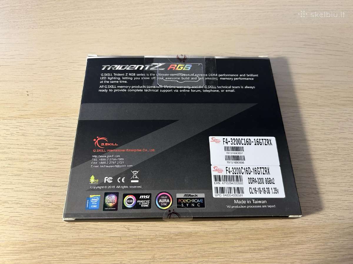 G.skill Tridentz Ddr4 16gb 2x8gb 3200mhz Cl16 Amd - nuotraukos Nr. 4