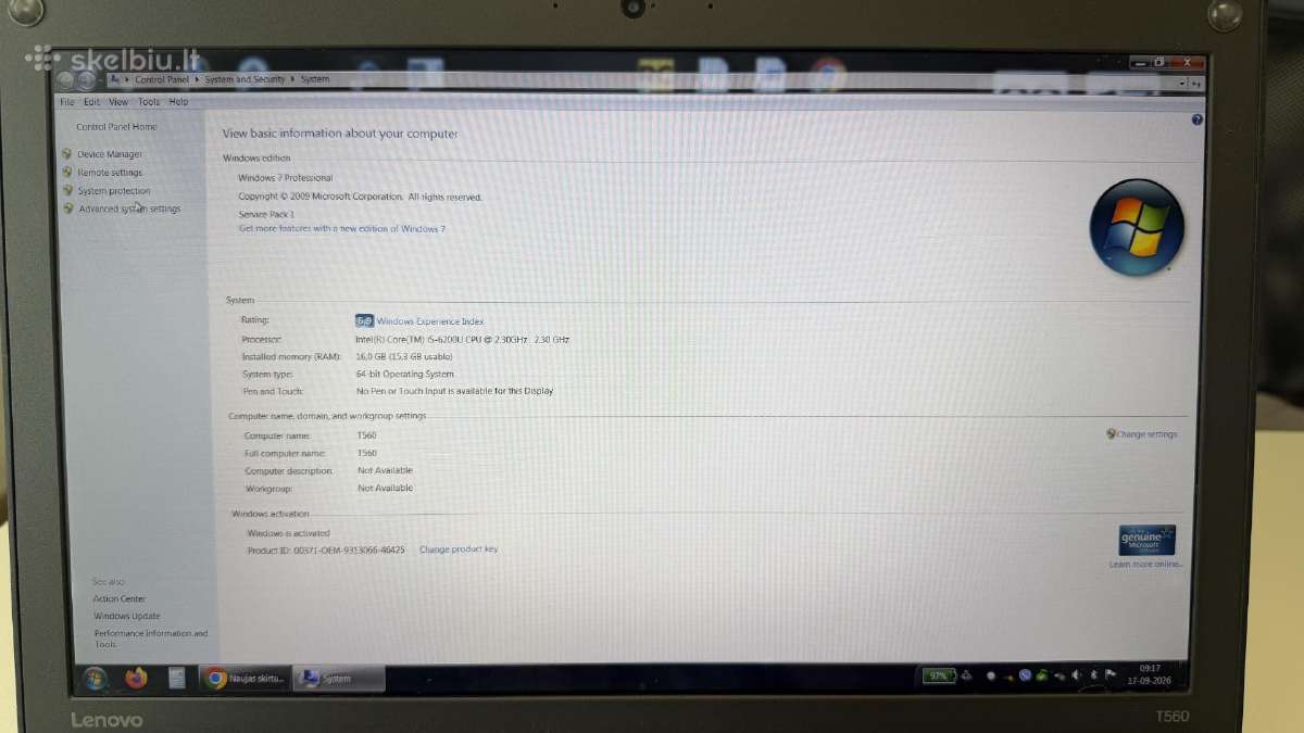 Lenovo Thinkpad T560 256 GB SSD 16 GB RAM - nuotraukos Nr. 3
