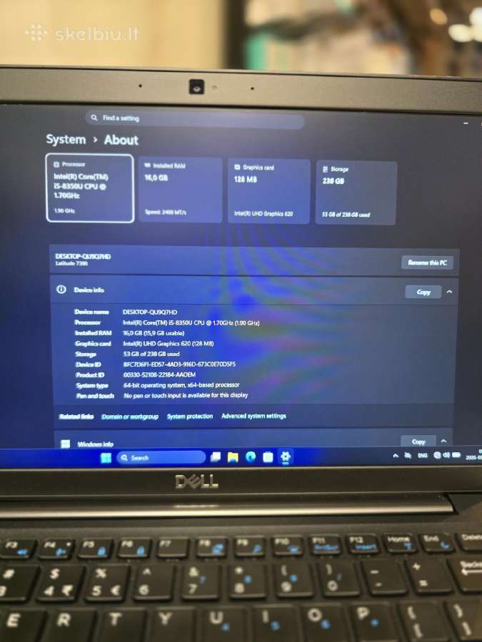 Dell Latitude 7390 i5-8350u 16gb 256gb Win11 Pro - nuotraukos Nr. 2