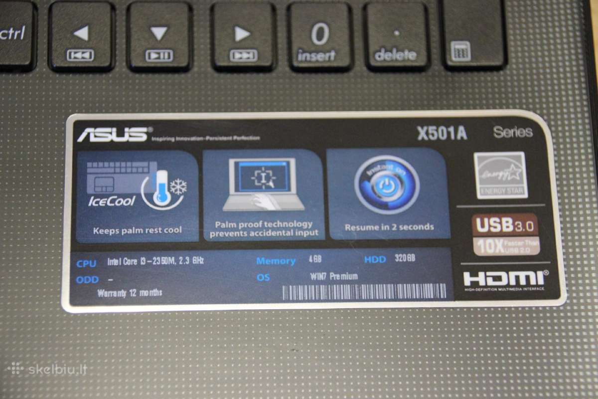 Asus X501 15,6led kamera hdmi 8gb SSD - nuotraukos Nr. 3