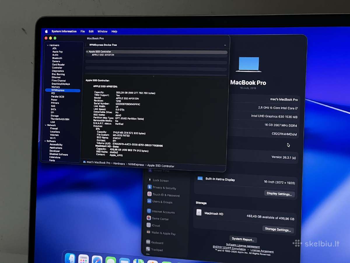Parduodamas MacBook Pro 16 su Pro 5300m, 16g/512gb - nuotraukos Nr. 11