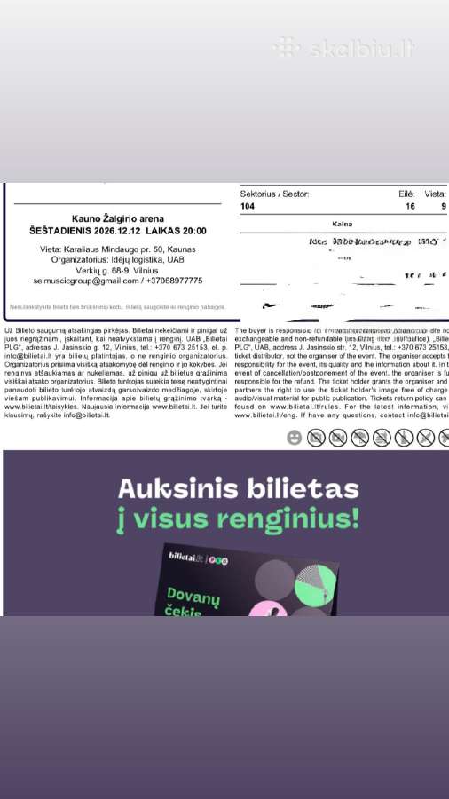 Parduodu 2 Bilietus Į Sel Koncertą! - nuotraukos Nr. 2