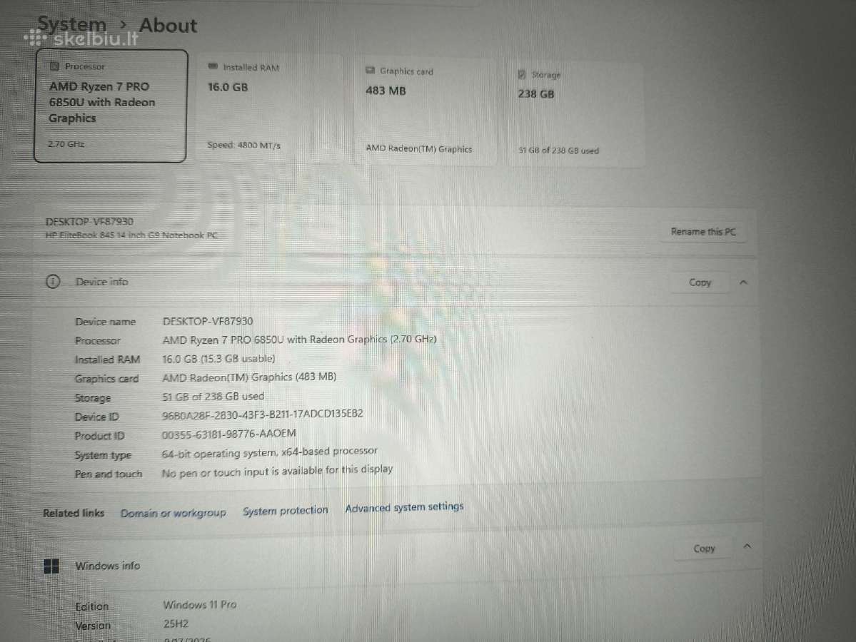 Elitebook 845 G9 Ryzen 7 6850u 16gb 256gb 24% - nuotraukos Nr. 5