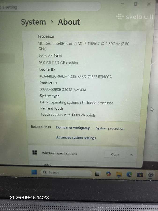 Lenovo T14s g2 intel i7-1165g7 16gb RAM 512 nvme - nuotraukos Nr. 4