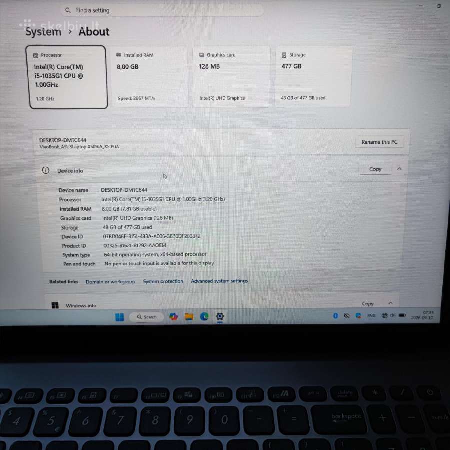 Asus i5 1035g1,8ram,512nvme,ips fhd - nuotraukos Nr. 7