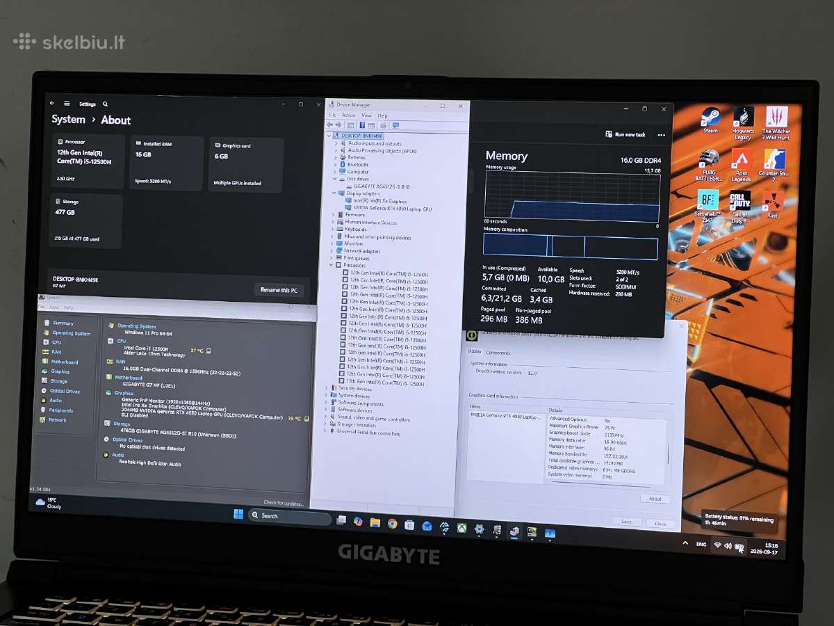 Parduodamas Gigabyte G7 su Rtx 4050, I5-12k, 144hz - nuotraukos Nr. 8