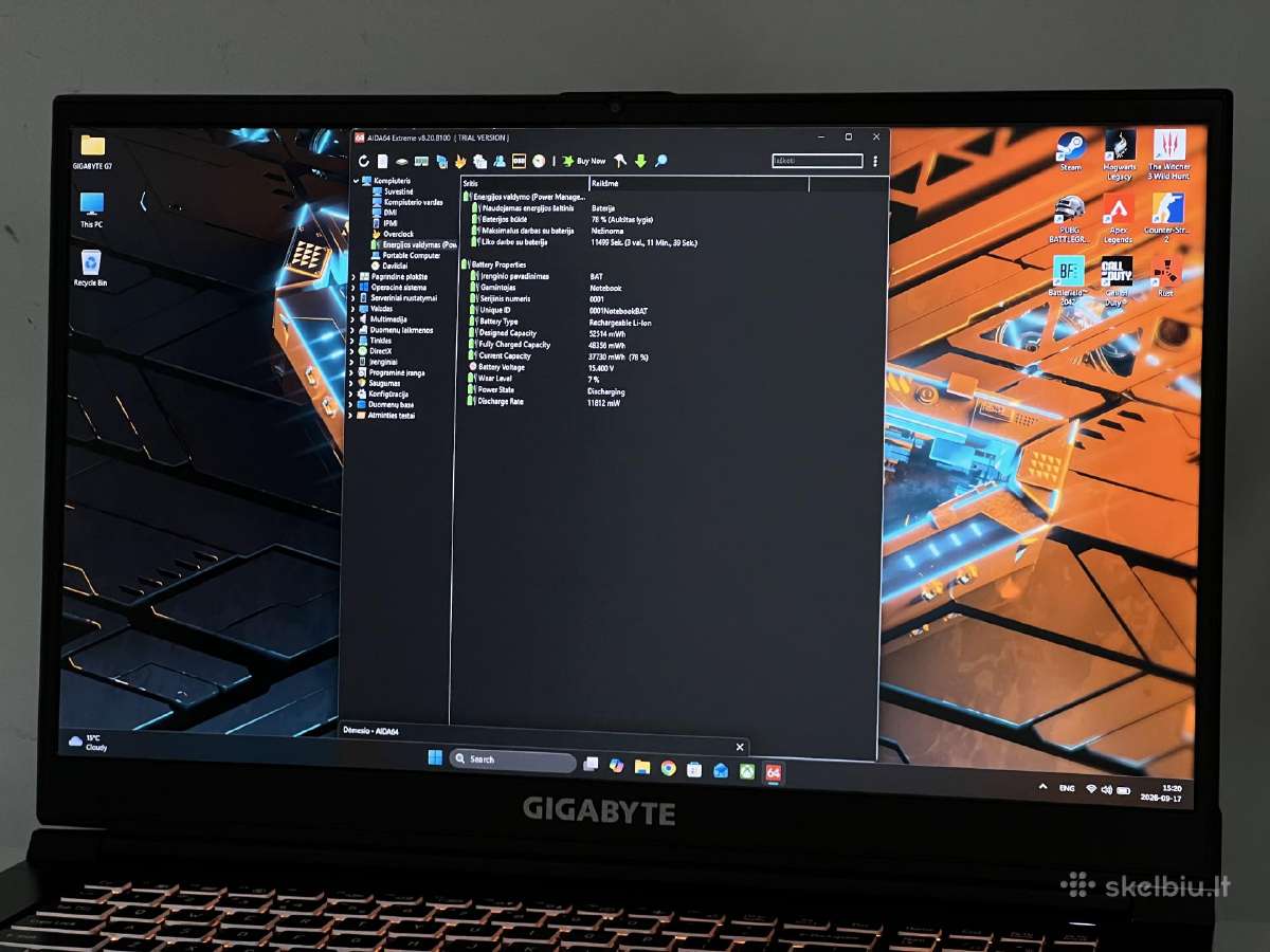 Parduodamas Gigabyte G7 su Rtx 4050, I5-12k, 144hz - nuotraukos Nr. 9