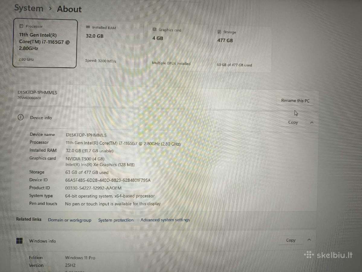 P15s 15.6 Ips i7-1165g7 32gb 512gb T500 4gb 0% - nuotraukos Nr. 4