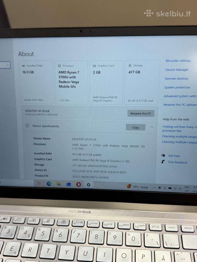Asus Zenbook 14 Ryzen 7 16/512 - nuotraukos Nr. 5