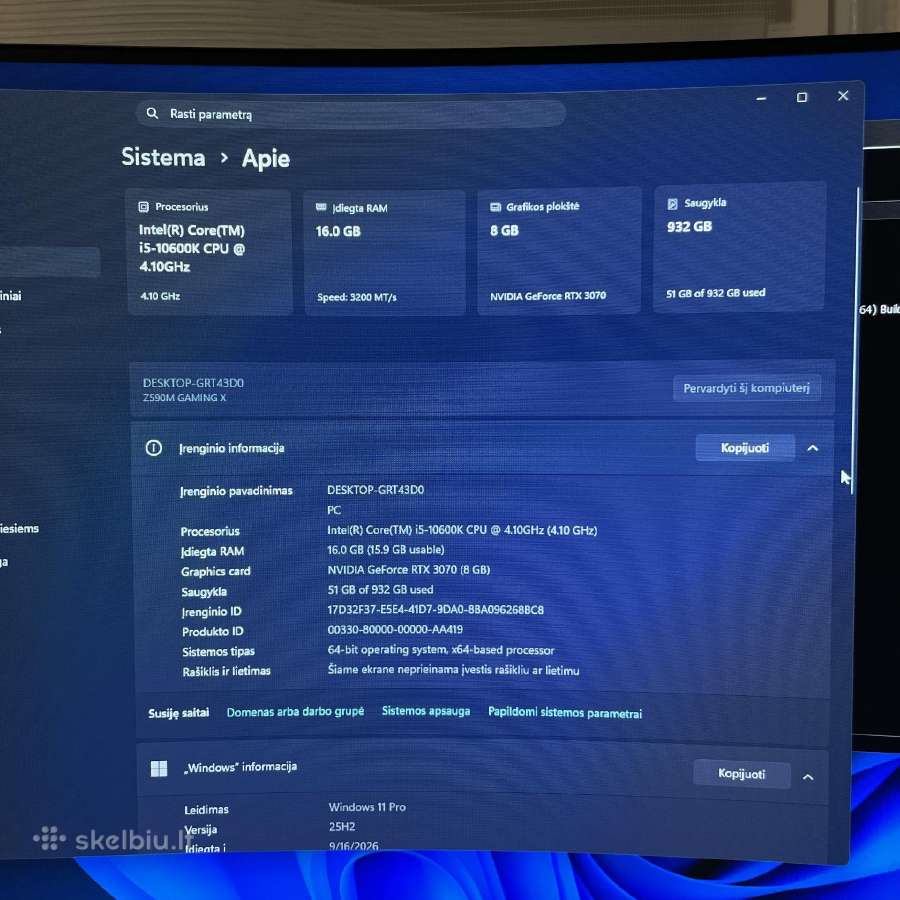 Stac. žaidimų kompiuteris Rtx 3070, i5-10600k - nuotraukos Nr. 6