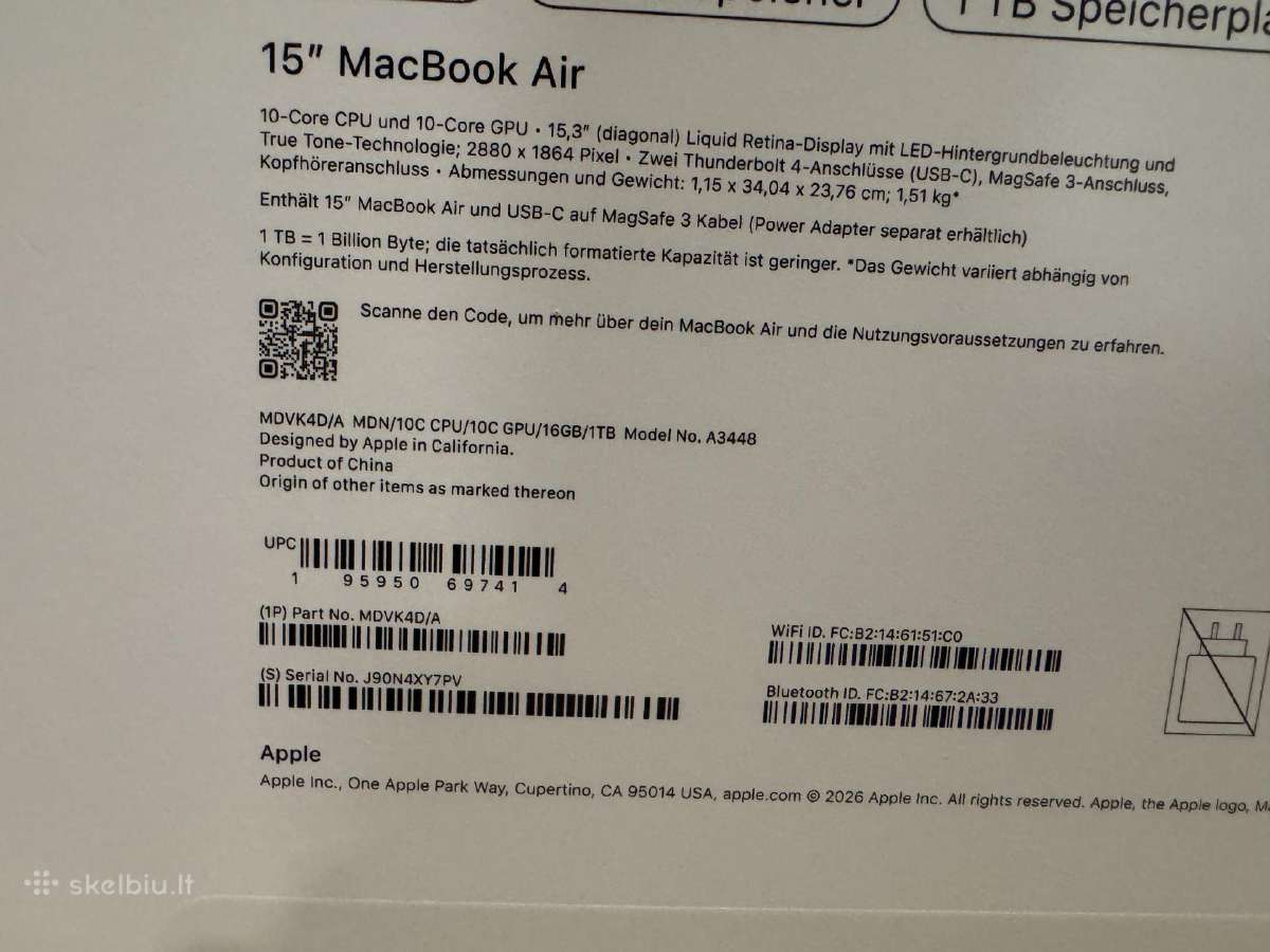 MacBook air M5,1tb,16gb RAM - nuotraukos Nr. 2