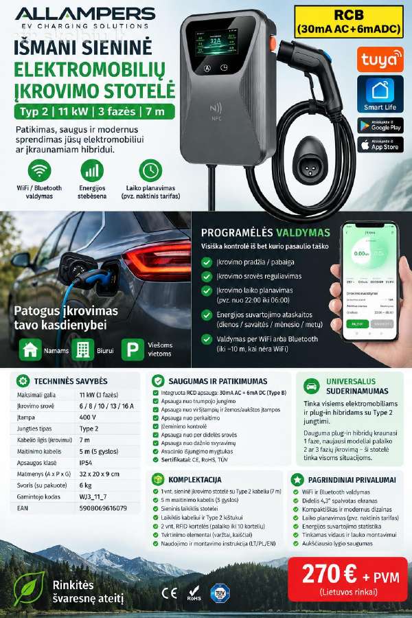 Wallbox Type 2 11 kw Ev įkrovimo stotelė, 7m - nuotraukos Nr. 6