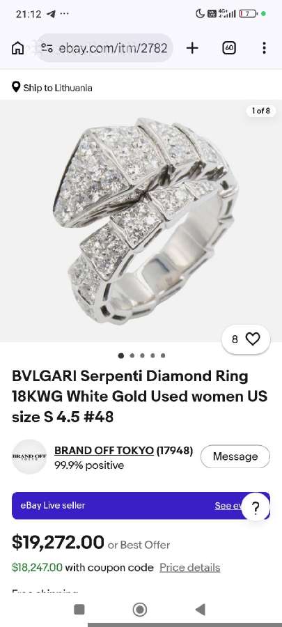 Originalus Bvlgari Serpenti Žiedas su deimantais - nuotraukos Nr. 3