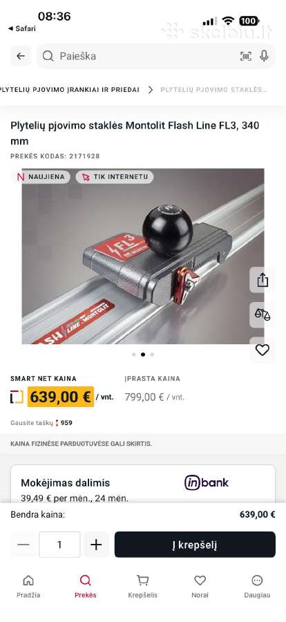 Montolit Fl3 3.6m plyteliu pjaustymo stakles - nuotraukos Nr. 15