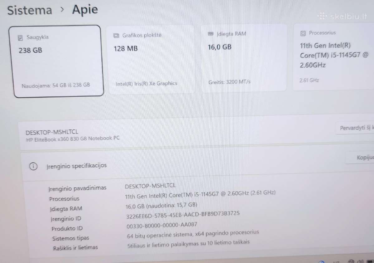 Hp Elitebook x360 830 G8 I5-1145g7 16gb 256gb 4G - nuotraukos Nr. 3