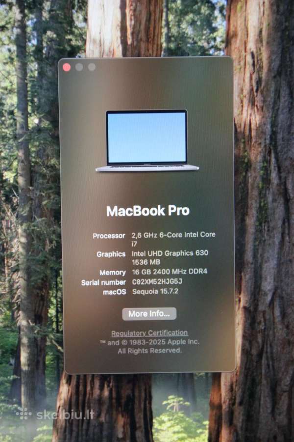 Apple MacBook Pro A1990 15,4 labai gera būklė - nuotraukos Nr. 9