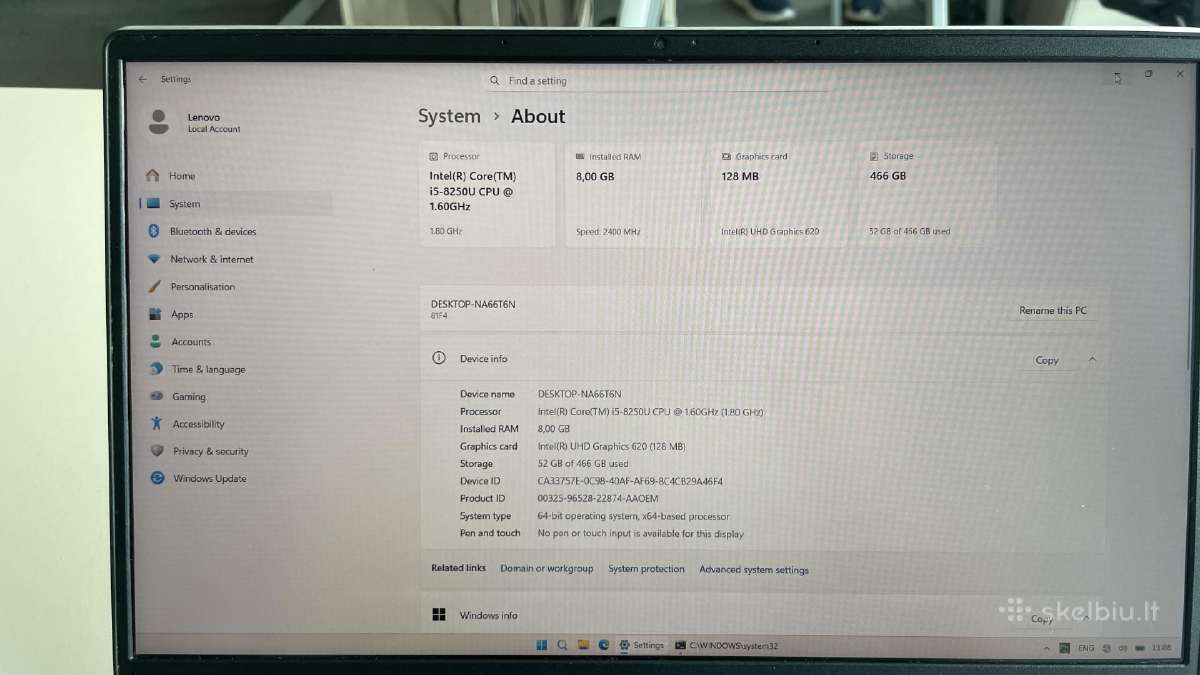 Lenovo 81f4 i5-8250u RAM 8gb SSD 480gb - nuotraukos Nr. 4
