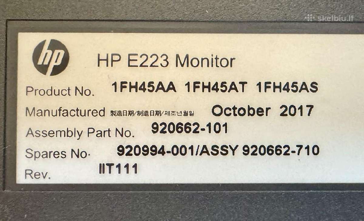 Hp Elitedisplay E223, 21,5" monitorius - nuotraukos Nr. 3