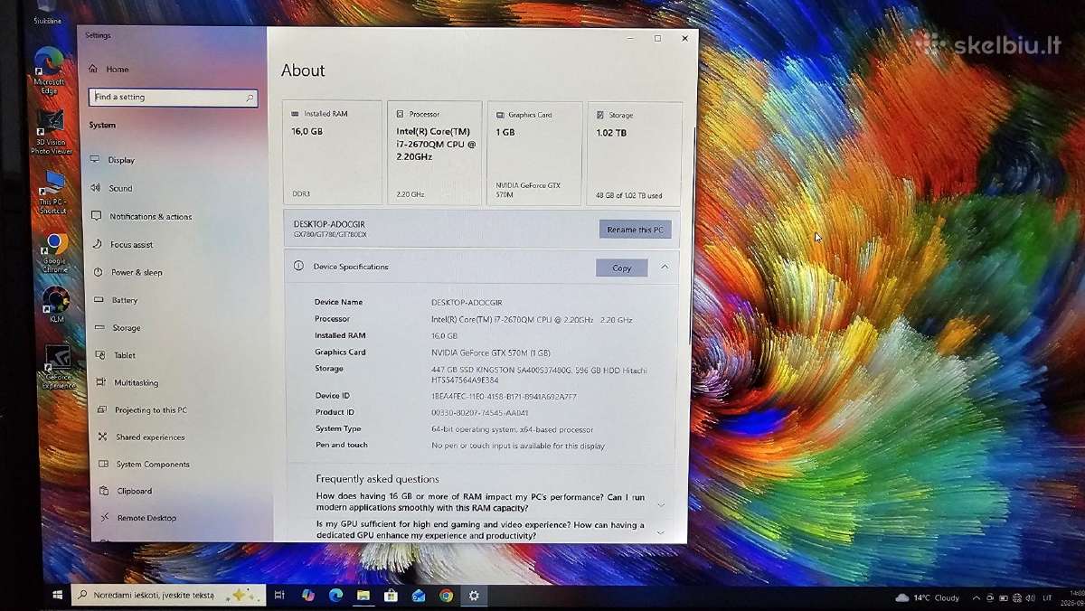 Msi Gt780 Dx i7/16gb/480ssd+640hdd/17.3 nvidia - nuotraukos Nr. 3