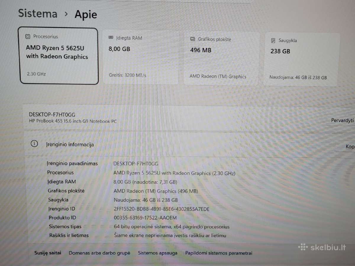 Hp Probook 455 G9 – Ryzen 5 5625u / 8gb / 256gb - nuotraukos Nr. 4