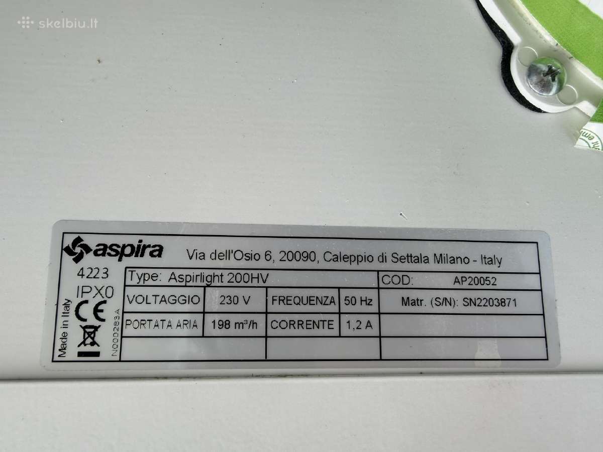 Rekuperatorius Aspira Aspirlight 200 Hv - nuotraukos Nr. 8